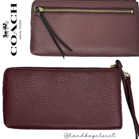 Coach Burgundy Oxblood Grain Leather Wristlet Wallet - Picture 1 of 12